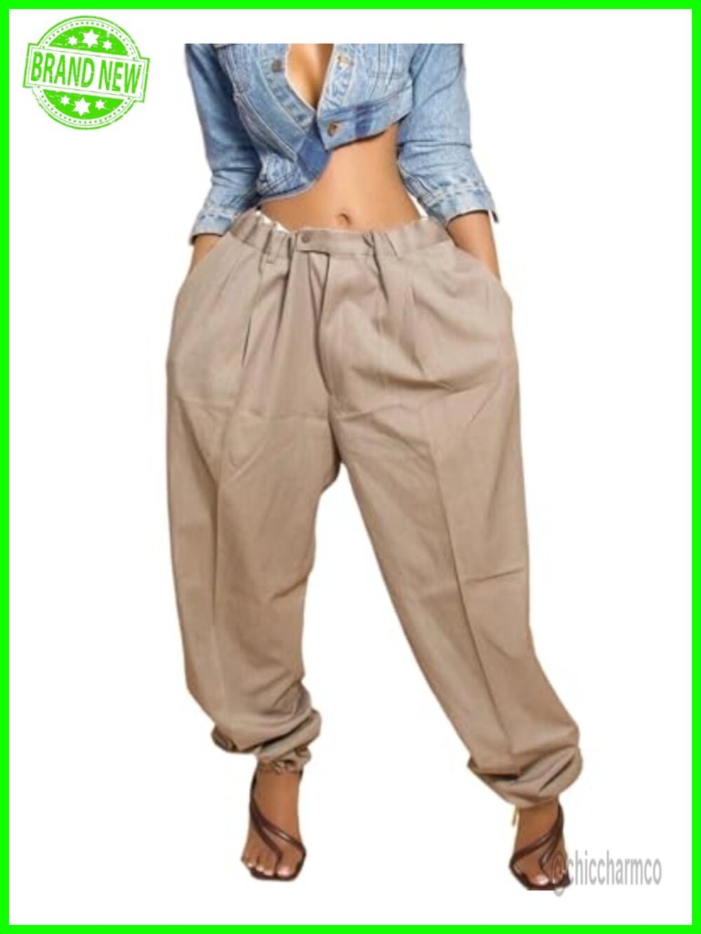 Women's High Waisted Balloon Harem Pants Puffy Boho Trousers with Pockets